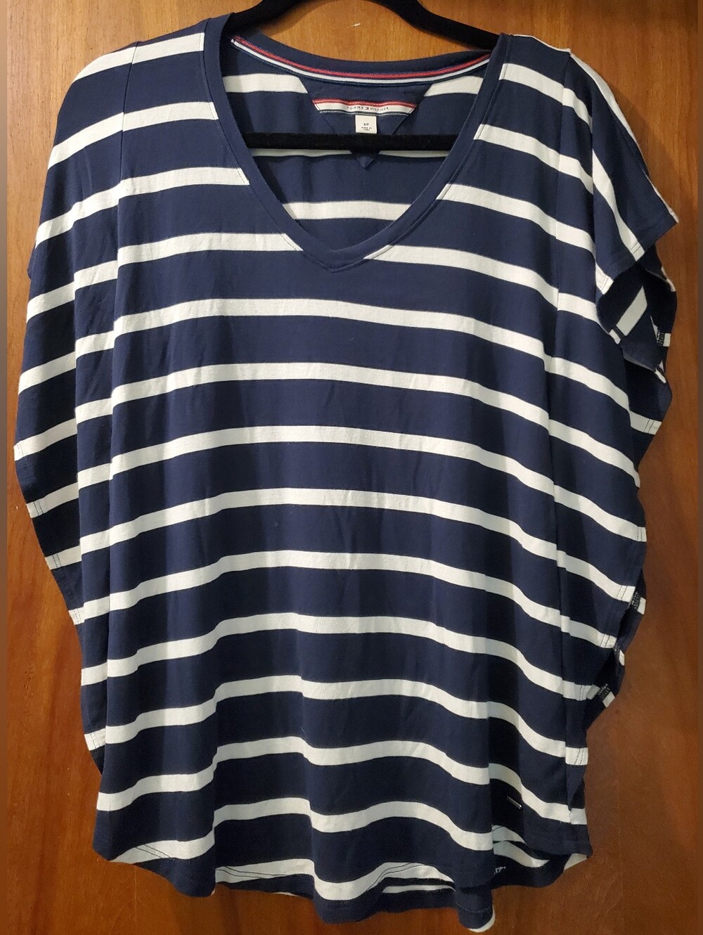 Tommy Hilfiger Navy & White Striped V-Neck Women's Top